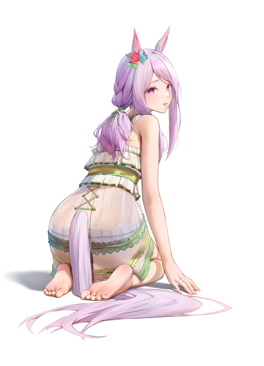 1girl, absurdres, animal_ears, barefoot, bow, ear_bow, feet, highres