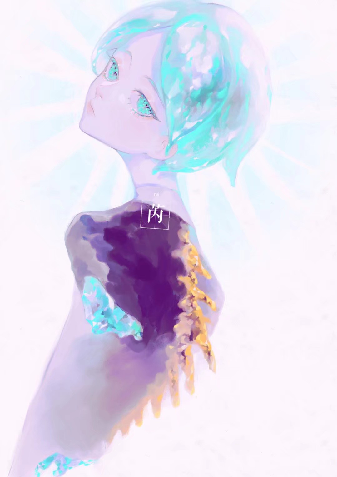 1other, amputee, androgynous, aqua_eyes, aqua_hair, colored_eyelashes, crystal_hair, gem_uniform_(houseki_no_kuni)