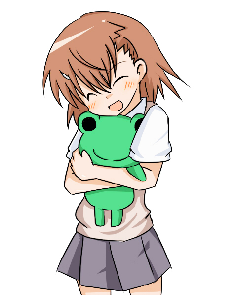 1girl, bad_id, bad_pixiv_id, brown_hair, closed_eyes, female_focus, frog, gekota