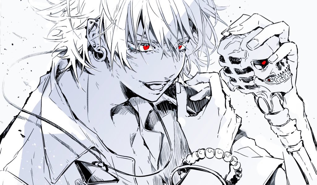 1boy, aohitsugi_samatoki, bracelet, collared_shirt, ear_piercing, hypnosis_mic, jewelry, kisaragi_koubana