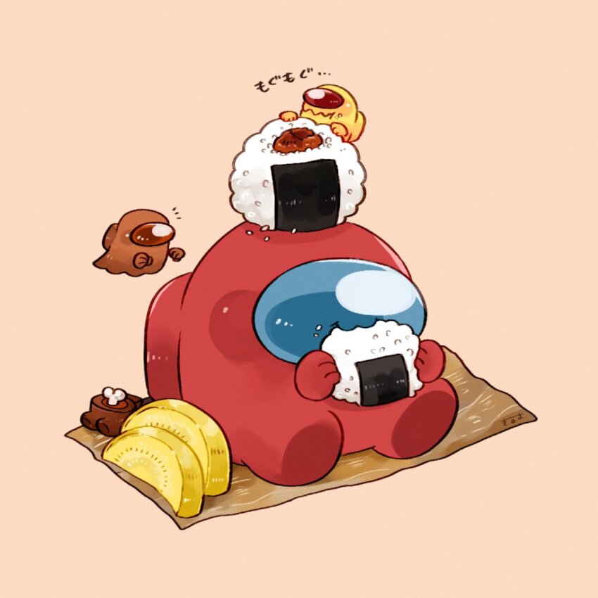 3others, among_us, artist_name, bone, brown_(among_us), brown_background, closed_mouth, commentary_request