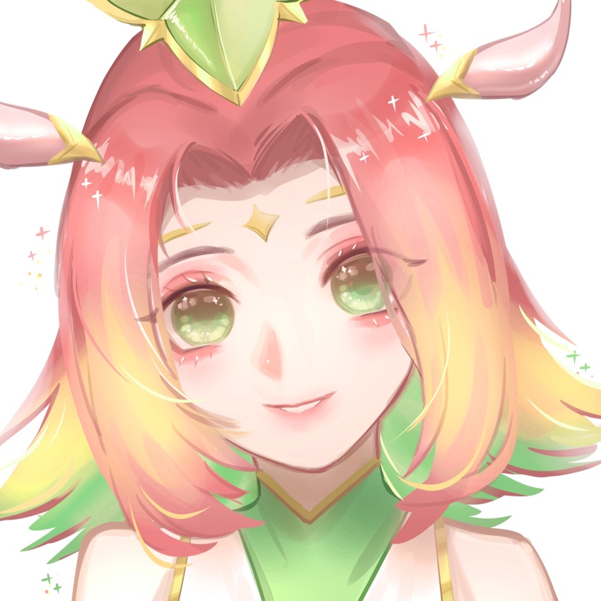 1girl, absurdres, bare_shoulders, forehead_jewel, green_eyes, green_hair, highres, league_of_legends