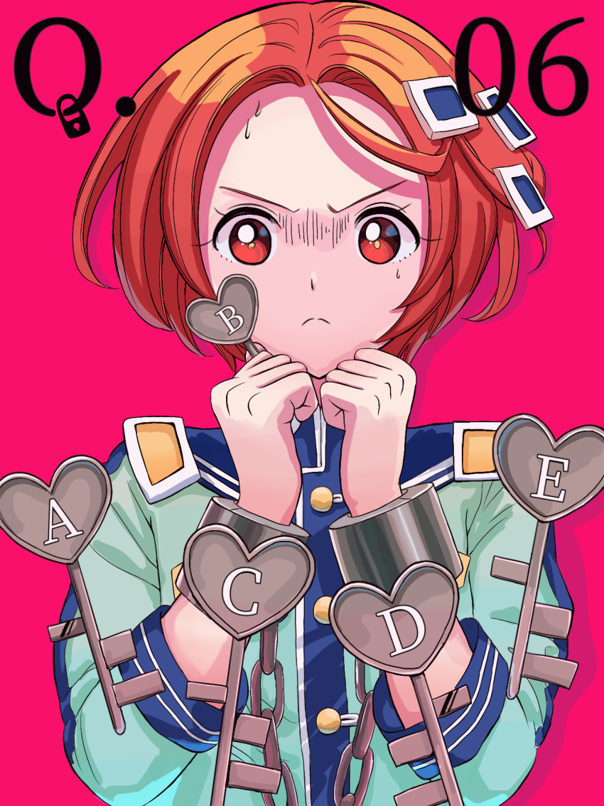 1boy, angou_gakuen_no_iroha, chain, cuffs, frown, handcuffs, highres, holding