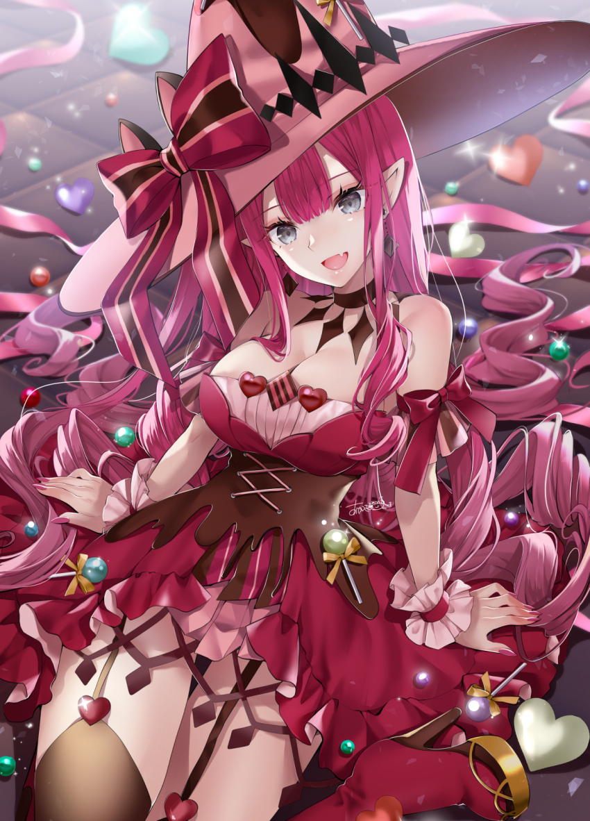 1girl, akatsuki_hijiri, baobhan_sith_(fate), baobhan_sith_(valentine_witches)_(fate), bare_shoulders, black_garter_straps, black_thighhighs, blush