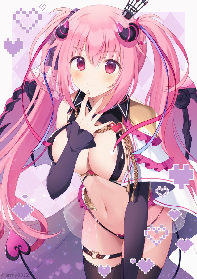 >:), 1girl, aiyan, anneliese, black_collar, black_panties, black_sleeves, black_thighhighs