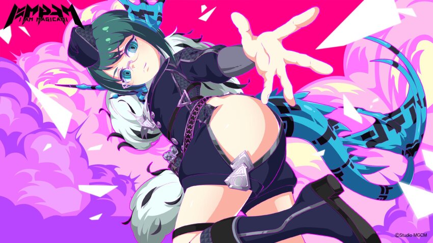 1girl, artist_request, blue_eyes, glasses, green_hair, highres, invidia, looking_at_viewer