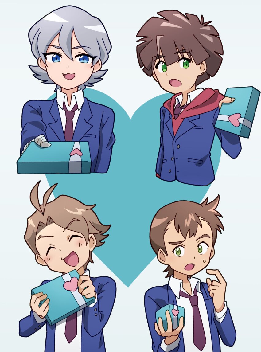 4boys, amanokawa_hiro, blue_eyes, blush, brown_hair, digimon, digimon_ghost_game, fukatsu_riko