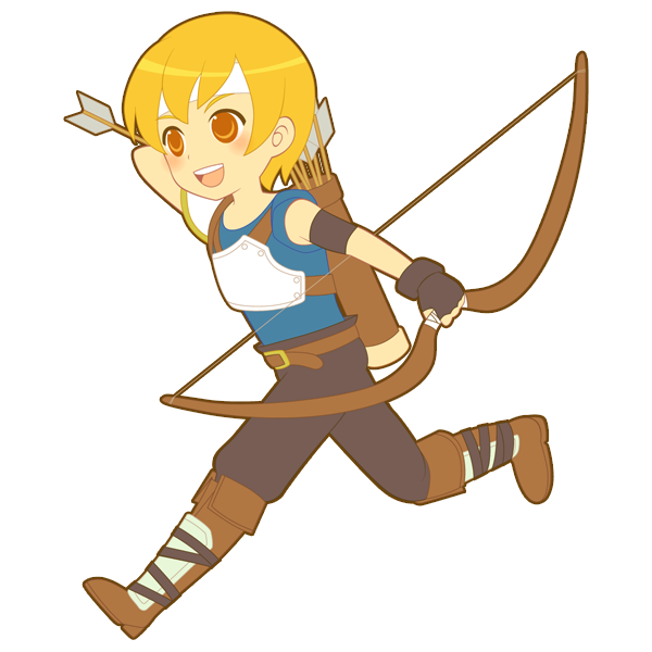 1boy, archery, arrow_(projectile), belt, belt_buckle, blonde_hair, blue_shirt, blush