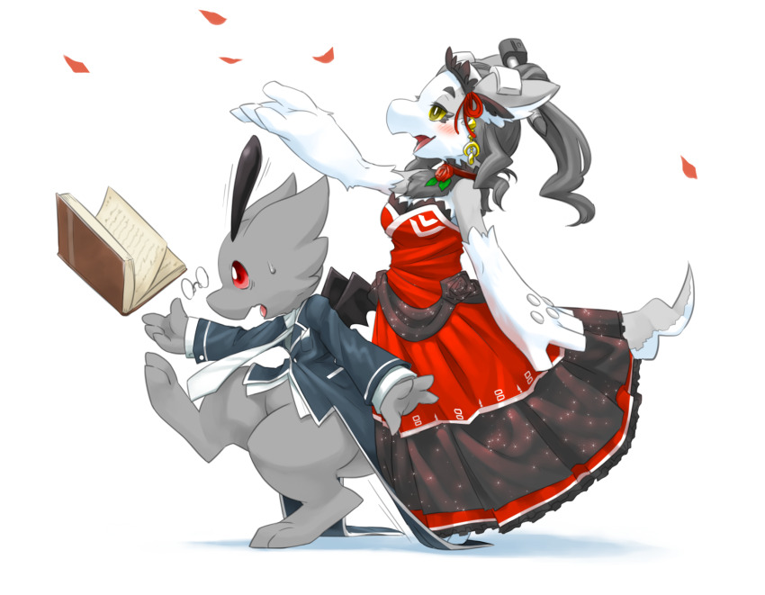 1boy, 1girl, accident, animal_ears, animal_feet, arm_up, bags_under_eyes, bare_shoulders