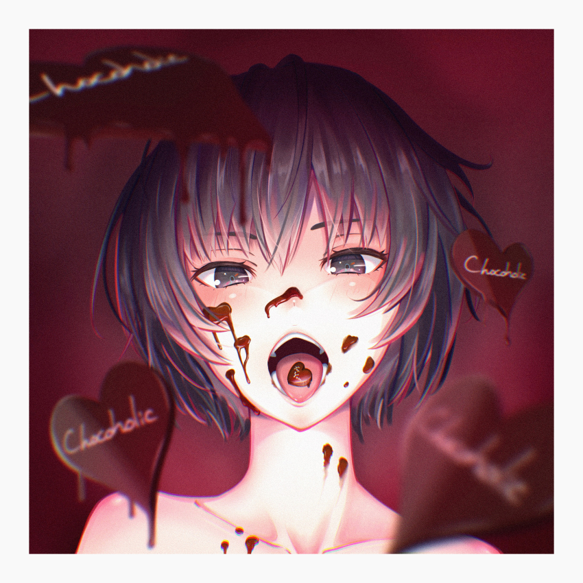 1girl, amagami, bare_shoulders, black_hair, blurry, blurry_foreground, blush, border