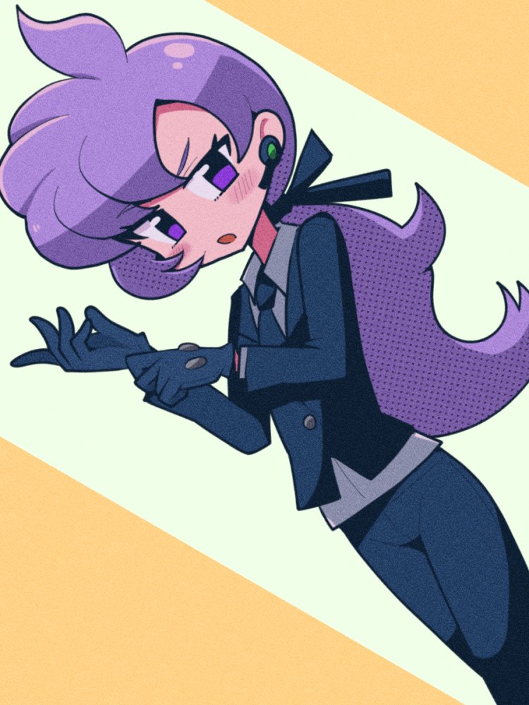 1girl, :o, anabel_(pokemon), black_gloves, black_jacket, black_pants, black_ribbon, blush