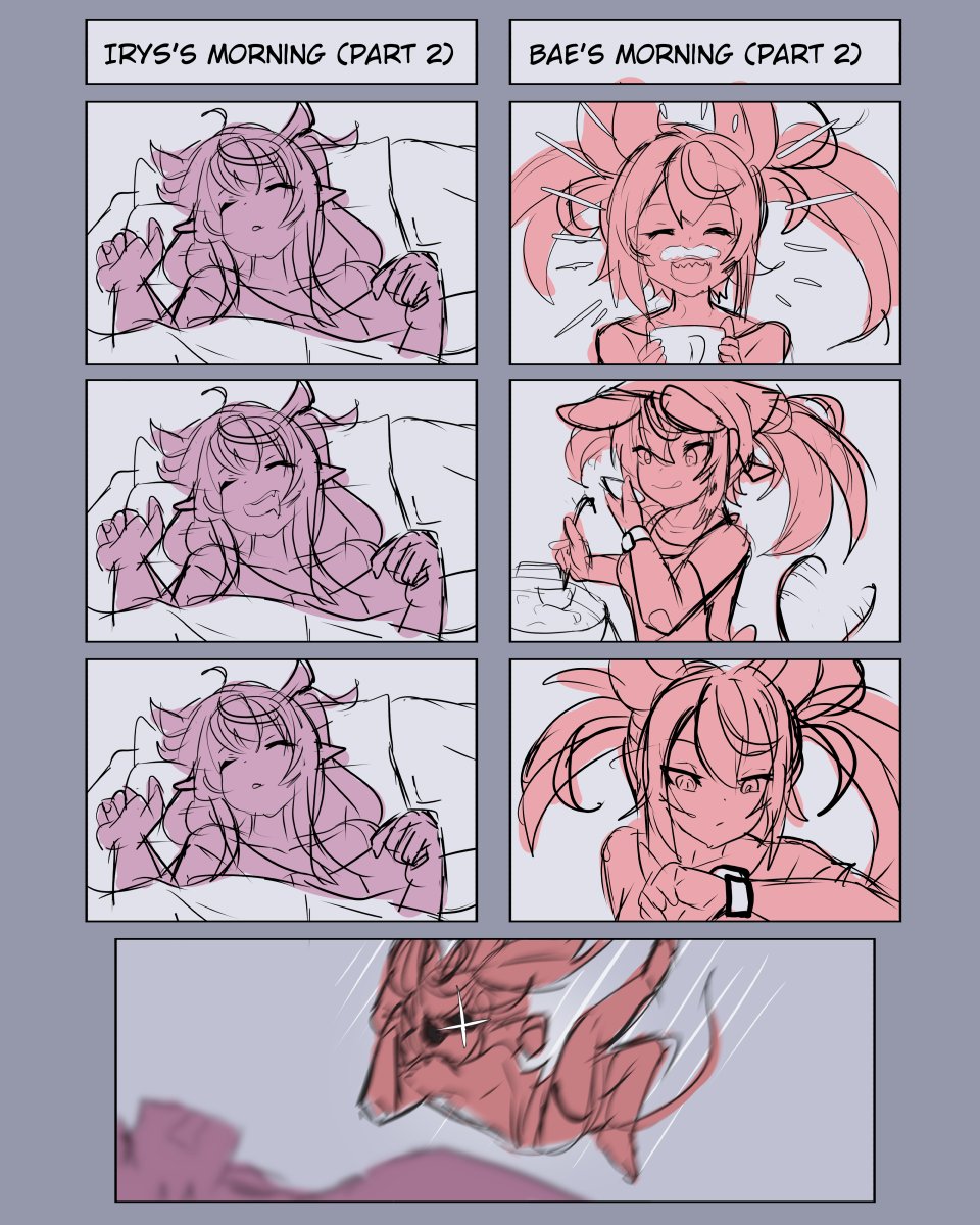 2girls, 4koma, animal_ears, bed, body_slam, comic, cooking, drooling