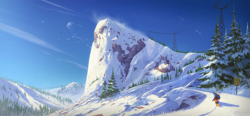 1boy, black_gloves, black_headwear, blue_jacket, blue_sky, cloud, commentary, cyclecircle