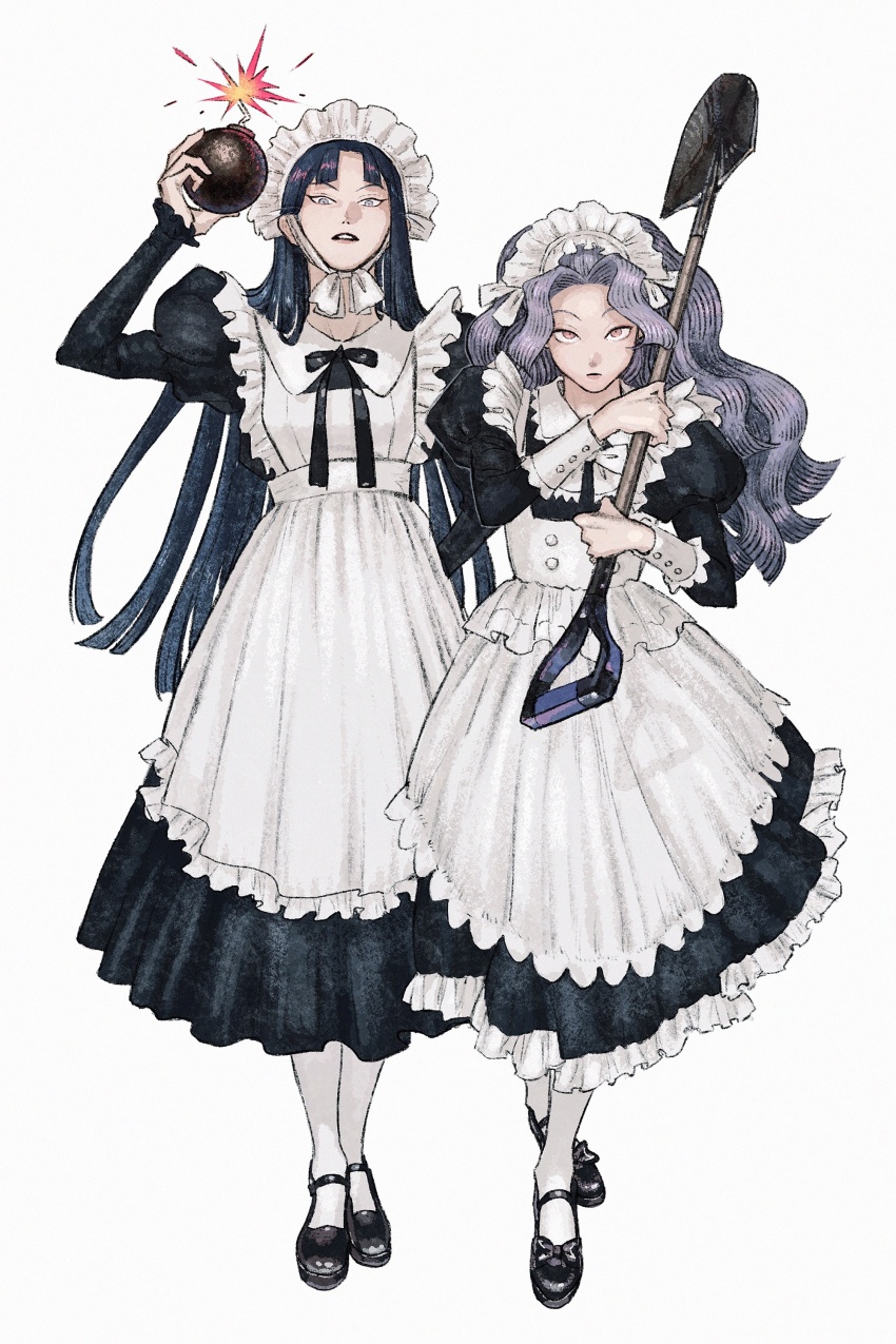 2boys, absurdres, alternate_costume, androgynous, apron, ayabe_kihachirou, black_bow, black_bowtie