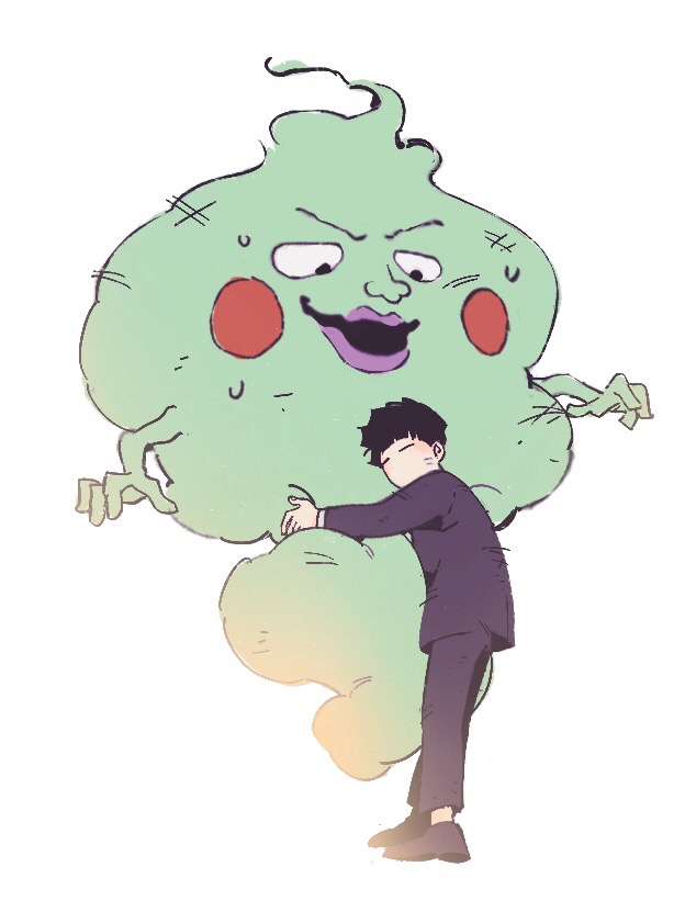 1boy, alternate_size, black_hair, black_pants, blush_stickers, bowl_cut, closed_eyes, ekubo_(mob_psycho_100)