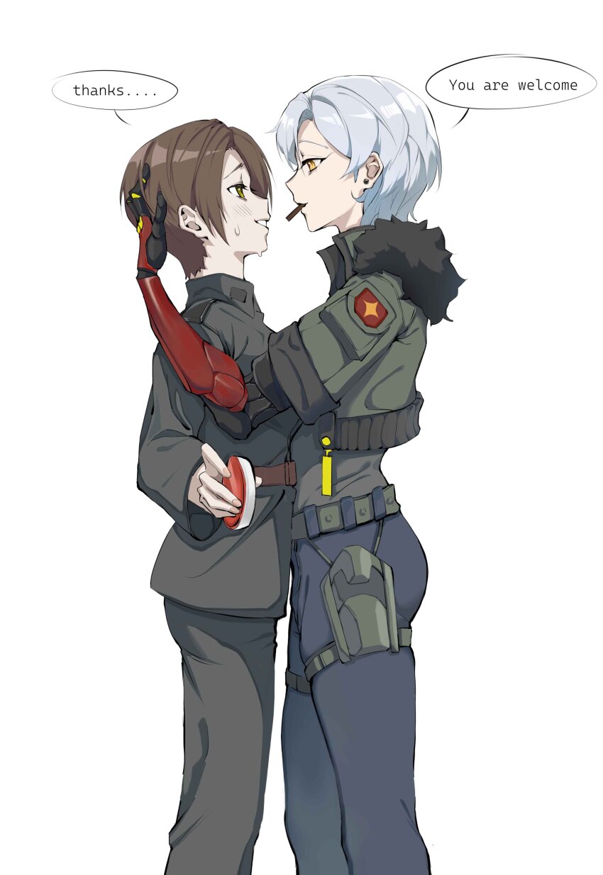 2girls, absurdres, brown_hair, chinese_commentary, commentary, commentary_request, english_commentary, english_text