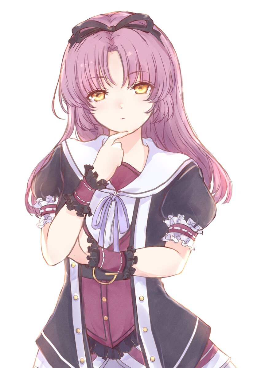 1girl, dress, eiyuu_densetsu, highres, long_hair, looking_at_viewer, polly_(cott), purple_hair