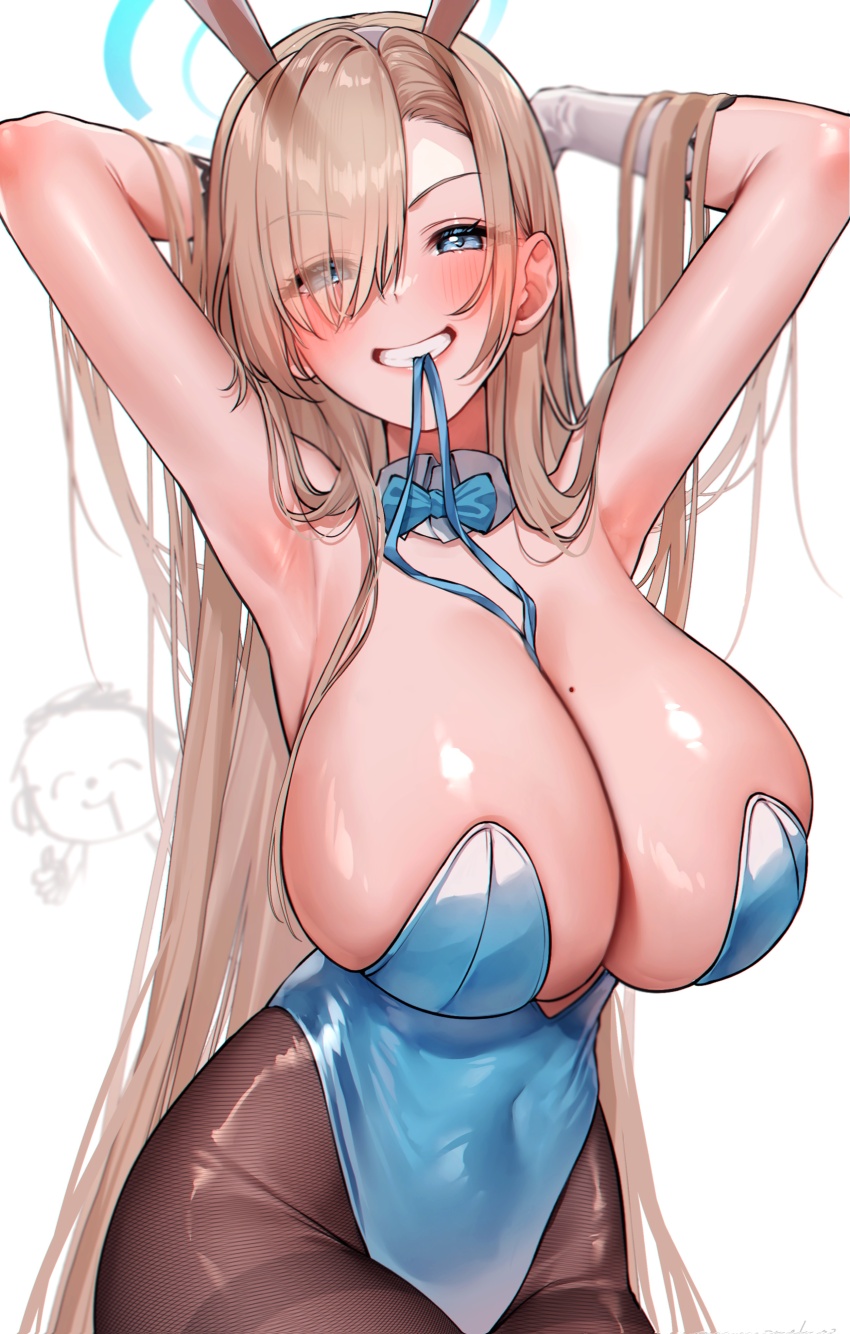 1girl, absurdres, arms_up, asuna_(blue_archive), asuna_(bunny)_(blue_archive), blonde_hair, blue_archive, blue_eyes