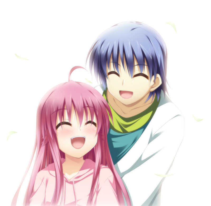 10s, :d, ahoge, angel_beats!, bad_id, bad_pixiv_id, blue_hair, closed_eyes