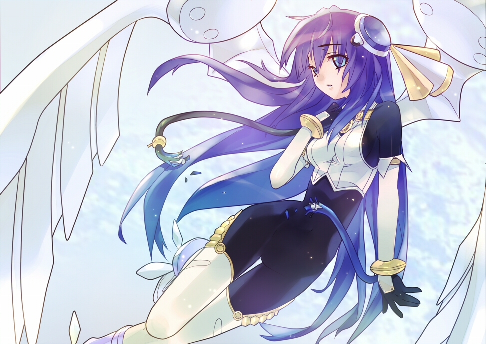 1girl, blazing_star, blue_eyes, bodysuit, female_focus, kizuyomina_asayuki, long_hair, pulstar, purple_hair, snk, solo, wanko_(pixiv), wanko_(takohati8)