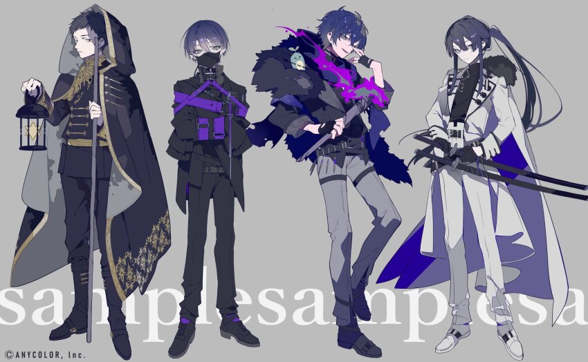 4boys, adjusting_eyewear, aqua_eyes, belt, black_belt, black_cape, black_collar, black_eyes