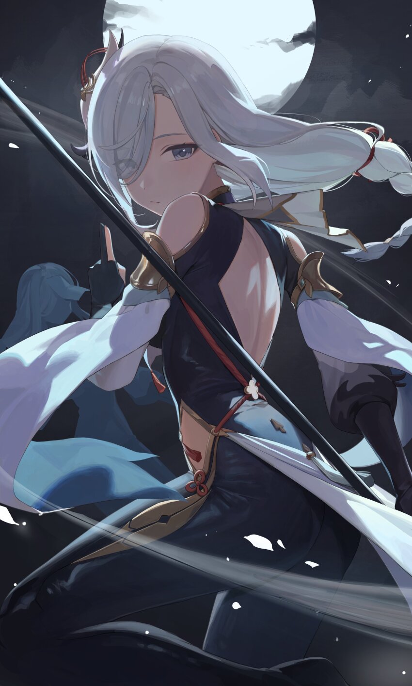 1girl, :/, absurdres, argyle_clothes, diamond_cutout, bare_shoulders, black_bodysuit, black_gloves