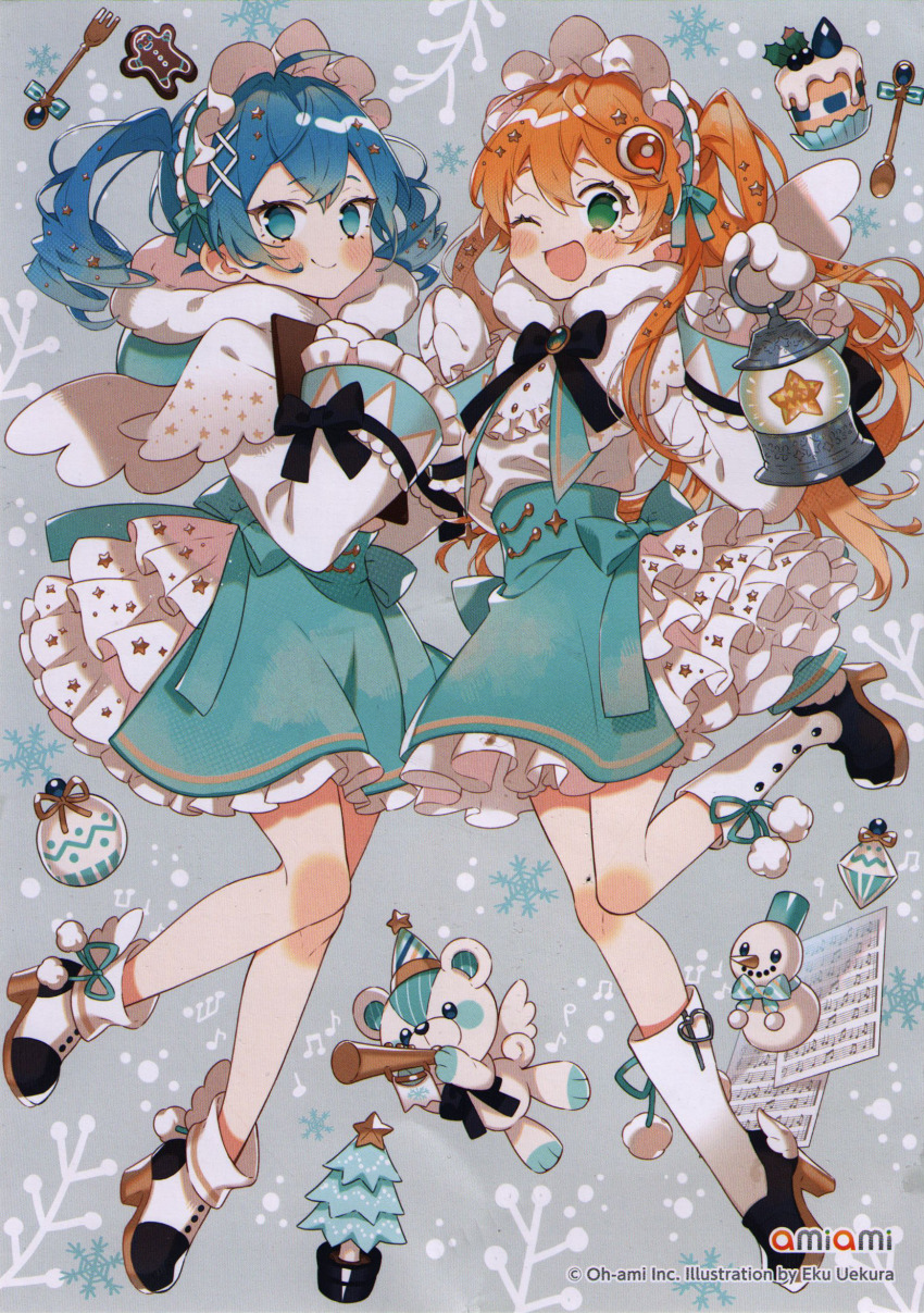 2girls, :d, ;d, absurdres, amiami_(company), amico, angel_wings, apron