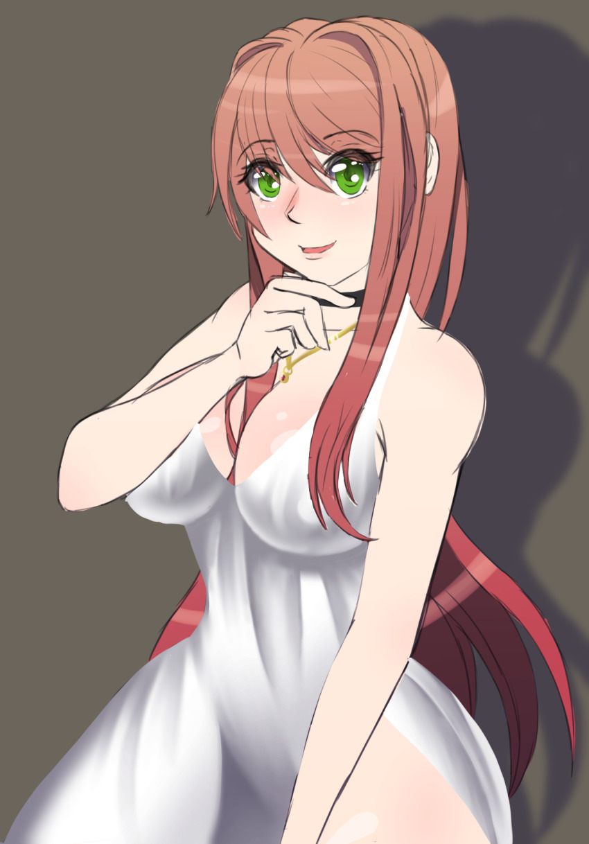 1girl, breasts, brown_hair, chain, choker, cleavage, doki_doki_literature_club, dress