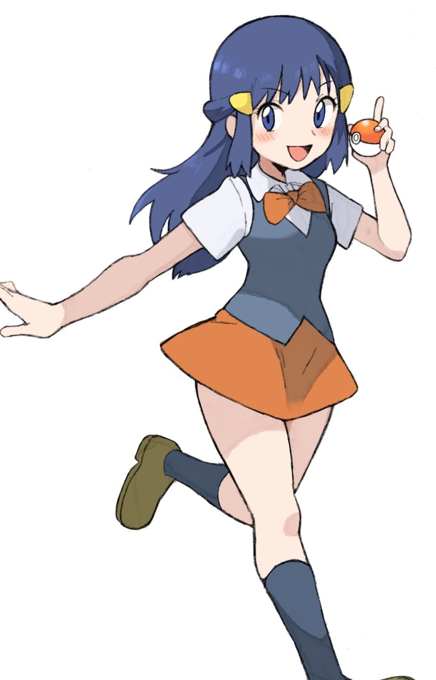 1girl, :d, artist_request, blue_eyes, blue_hair, blush, bow, bowtie