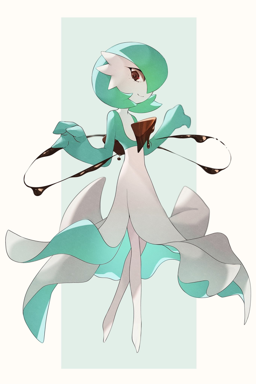 1girl, alternate_eye_color, bob_cut, border, brown_eyes, chocolate, closed_mouth, colored_skin