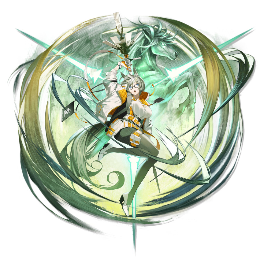 1girl, animal_ears, arknights, belt, black_skirt, blue_eyes, coat, elite_ii_(arknights)