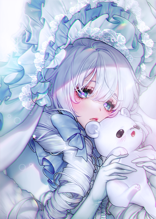 1girl, animal, bumyong, closed_mouth, commentary, drill_hair, elbow_gloves, expressionless