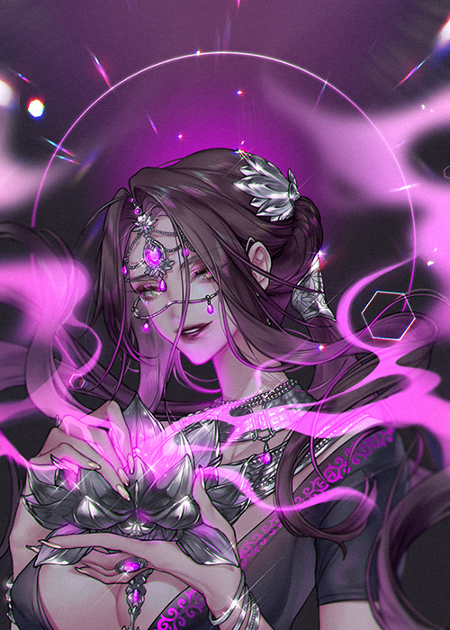 1girl, bracelet, breasts, brown_hair, bumyong, cleavage, grey_eyes, grin