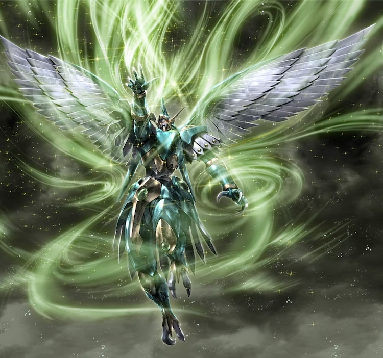 magic_knight_rayearth, mecha, mechanical_wings, morishita_naochika, no_humans, official_art, robot, solo