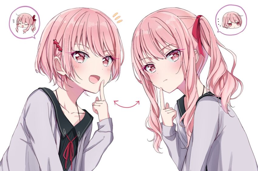 2others, akiyama_mizuki, akiyama_mizuki_(middle_school), androgynous, bare_shoulders, clone, do_while02, drill_hair