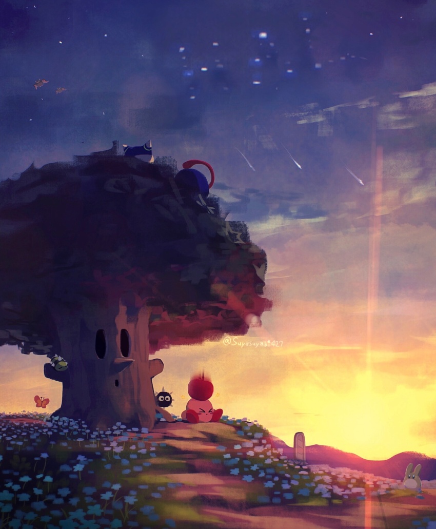 >_<, apple, artist_name, blush, blush_stickers, bug, butterfly, closed_eyes