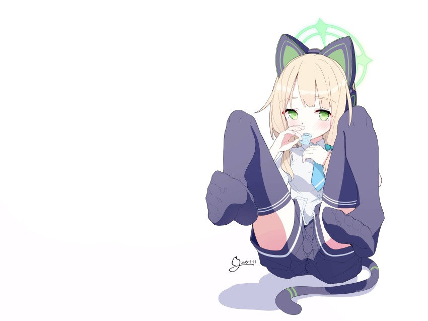 4ba_nana, absurdres, animal_ear_headphones, blue_archive, cat_ear_headphones, cat_ears, halo, headphones