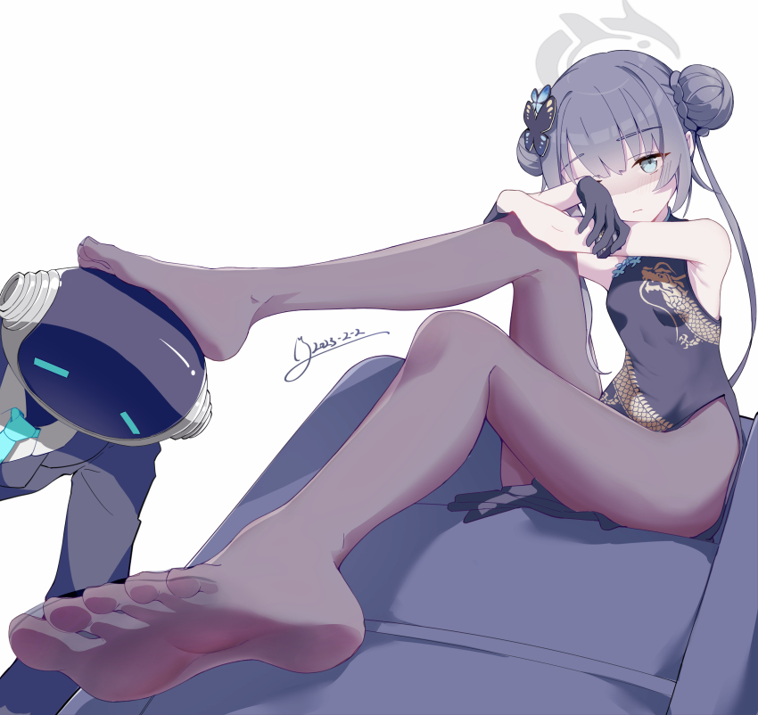 1girl, 4ba_nana, absurdres, black_pantyhose, blue_archive, china_dress, chinese_clothes, dress