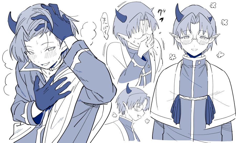 1boy, amy_kiriwo, demon_boy, demon_horns, gloves, hidakarumen, horns, long_sleeves