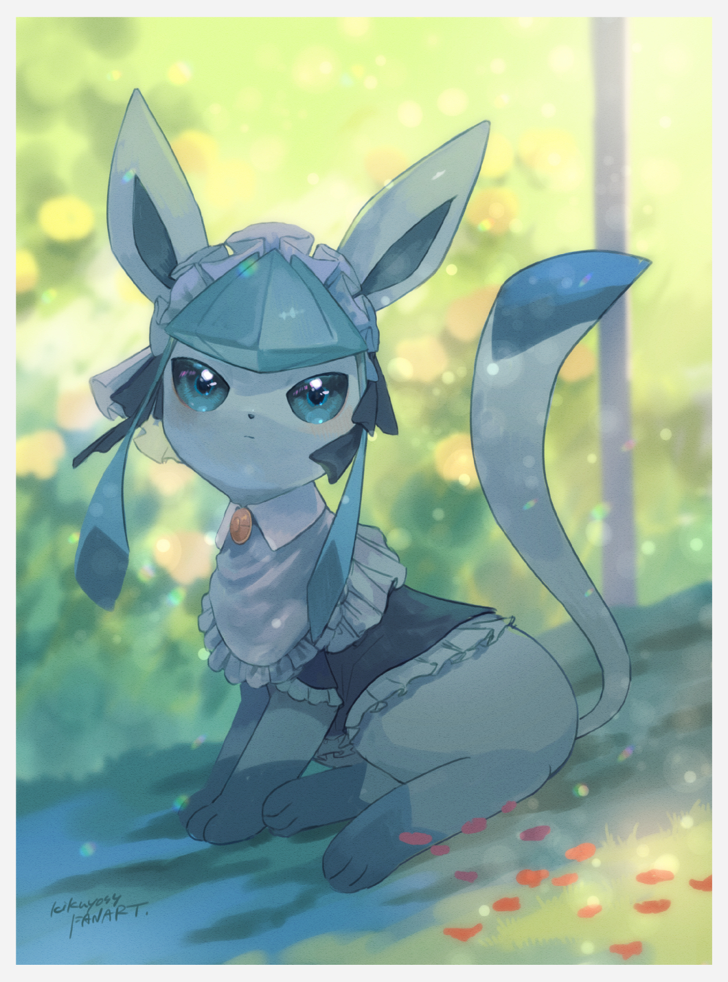blurry, border, closed_mouth, clothed_pokemon, day, frills, full_body, gen_4_pokemon