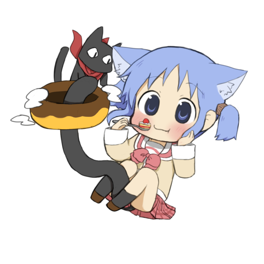 1girl, animal, animal_ear_fluff, animal_ears, black_cat, black_socks, blue_eyes, blue_hair