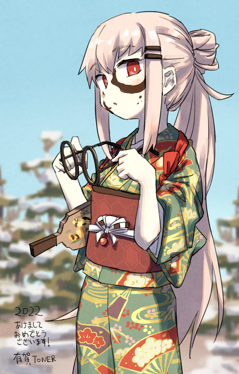 1girl, alternate_costume, arigatoner, dated, unworn_eyewear, facepaint, girls'_frontline, glasses