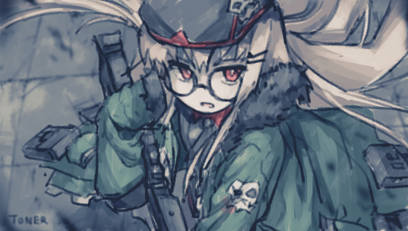 1girl, arigatoner, beret, black_hat, blonde_hair, commentary_request, from_above, fur-trimmed_jacket