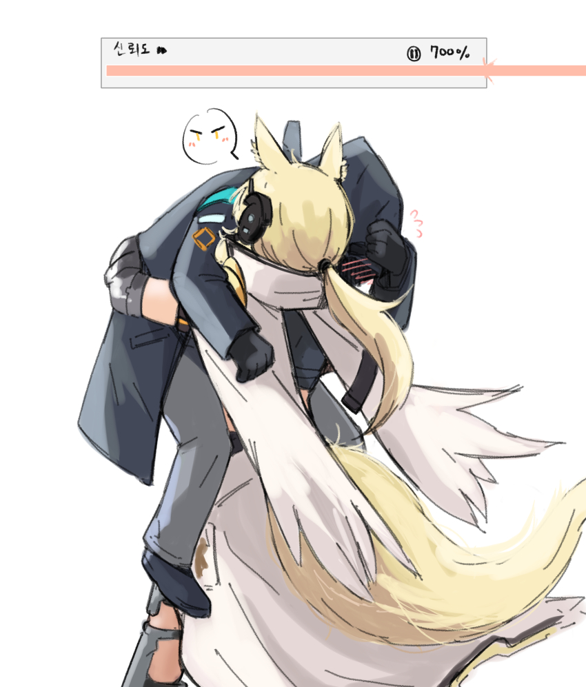 1girl, 1other, absurdres, ambiguous_gender, animal_ear_fluff, animal_ears, arknights, armor