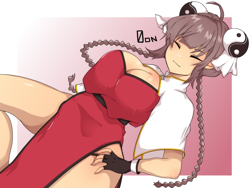 1girl, ahoge, braid, breasts, capelet, chikiboneya, chinese_clothes, chun_lan_(waifu_fighter)