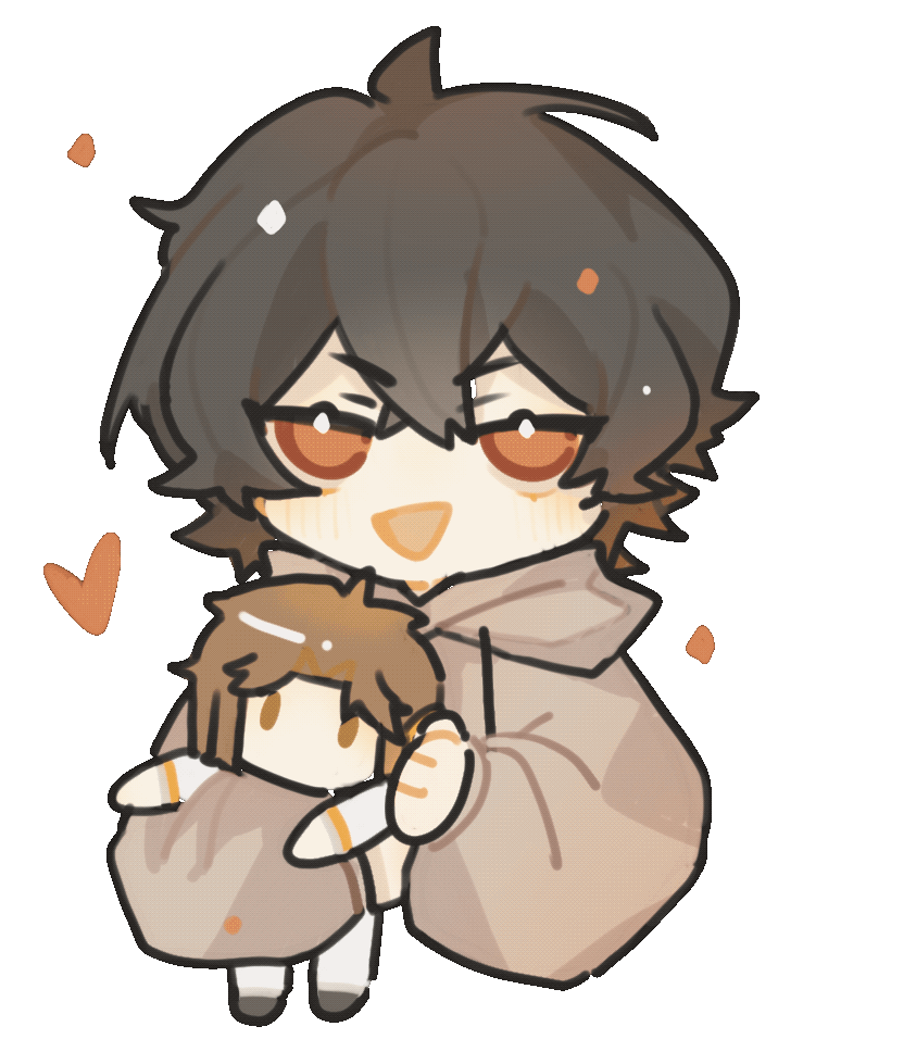 animated, animated_gif, armand, chibi, heart, holding, i_became_a_god_in_a_horror_game, long_sleeves, male_focus, mu_sicheng, open_mouth, peijingugugu, puppet, short_hair, smile, solo