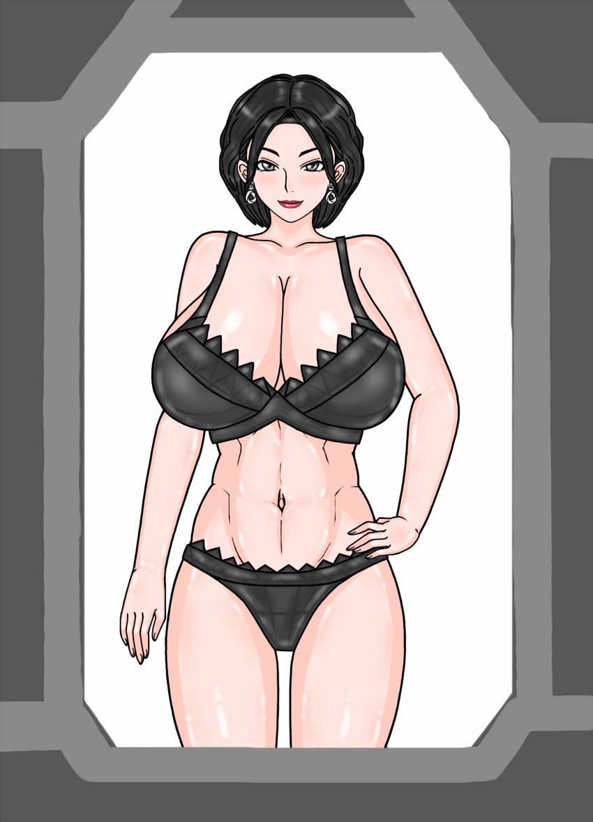 1girl, absurdres, avataro_sentai_donbrothers, black_hair, bra, breasts, cleavage, grey_eyes, highres, large_breasts, lorcat, natsumi_kuramochi, panties, super_sentai, underwear