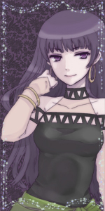 1girl, adjusting_hair, black_eyes, black_hair, bracelet, choker, earrings, female_focus