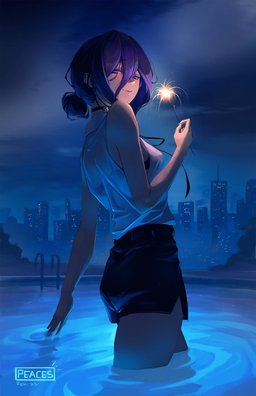 1girl, absurdres, black_choker, black_hair, bra, building, chainsaw_man, choker