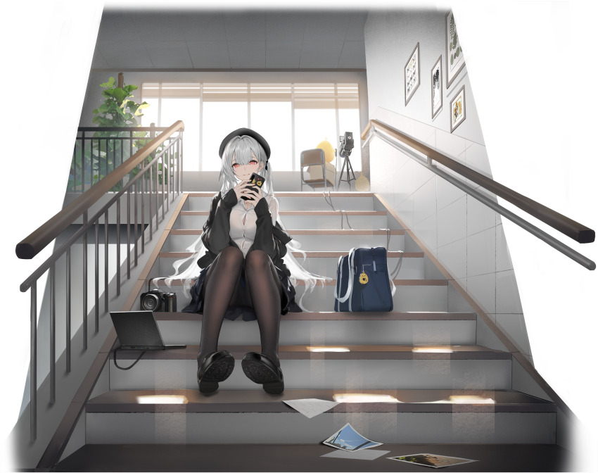 1girl, :3, absurdres, azur_lane, bag, black_footwear, black_headwear, black_skirt